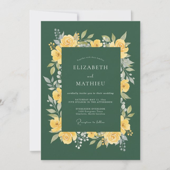 Invitación Boda Esmeralda Rosa Mostaza (Anverso)