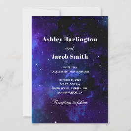 Invitación Boda espacial. Estrellas de noche. Galaxia naval m