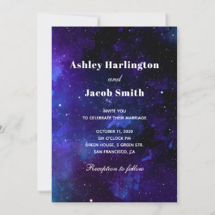 Invitación Boda espacial. Estrellas de noche. Galaxia naval m