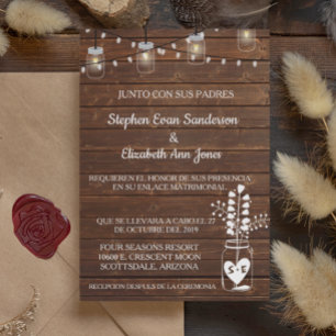 Invitación Boda español Barn Mason Jar Classic Wood