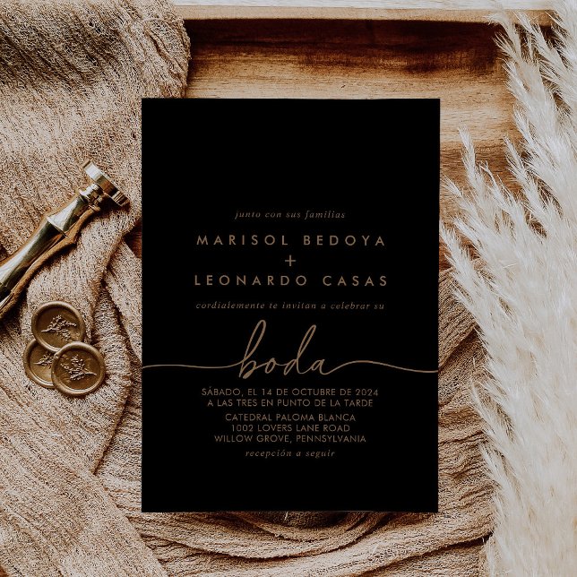 Invitación Boda español Black Gold Classic (Subido por el creador)