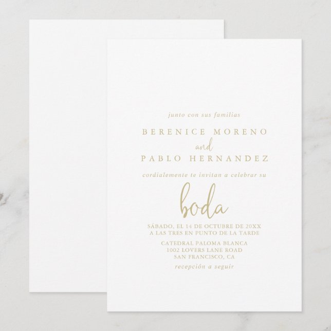 Invitación Boda español con guión de afición al amor dorado   (Anverso / Reverso)