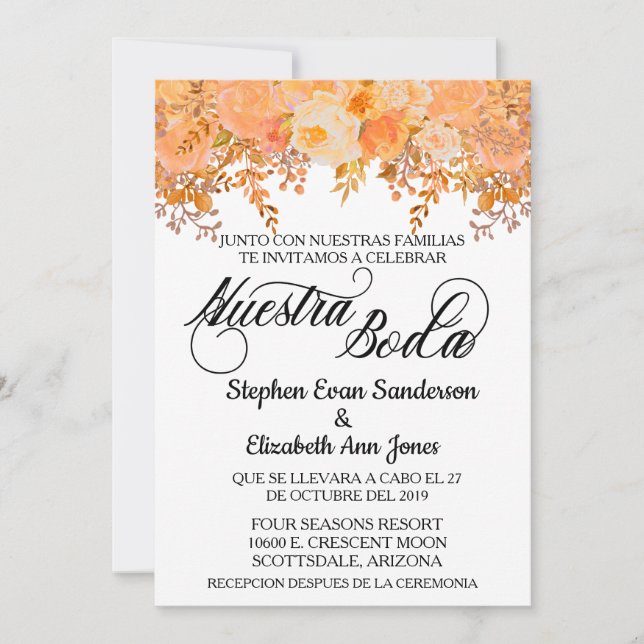Invitación Boda español Coral Flower Nuestra Boda (Anverso)