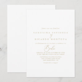 Invitación Boda español de caligrafía idílica del oro