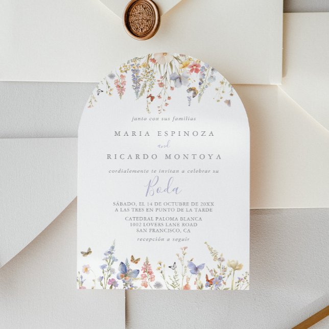 Invitación Boda español de flor silvestre multicolor (Subido por el creador)