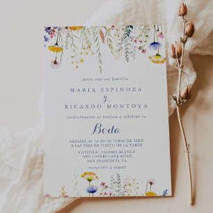 Invitación Boda español de flor silvestre multicolor moderno