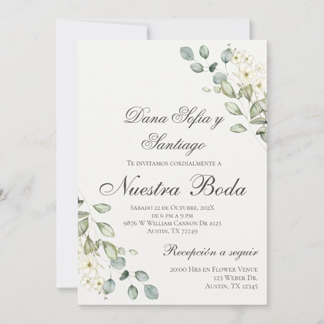 Invitación Boda español de Greenery (Anverso)
