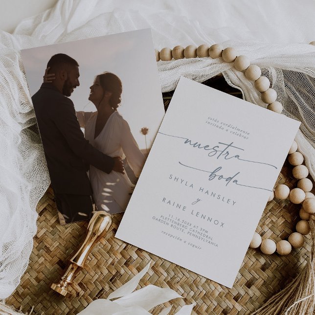 Invitación Boda español de la Moda Boho Slate Blue (Subido por el creador)