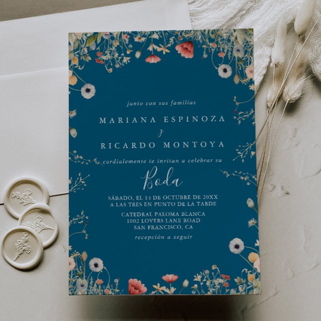 Invitación Boda español de Navy Boho Wildflower (Subido por el creador)