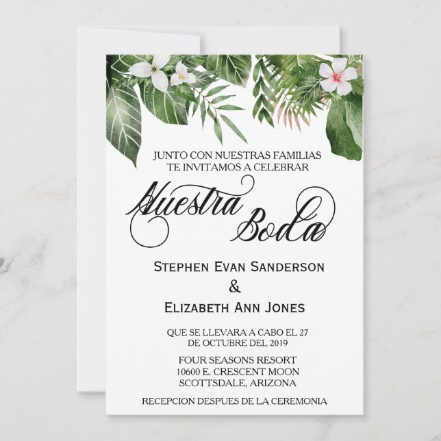 Invitación Boda español deja a Nuestra Boda (Anverso)