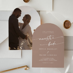 Invitación Boda español del arca fotográfica Boho Neutral Tau