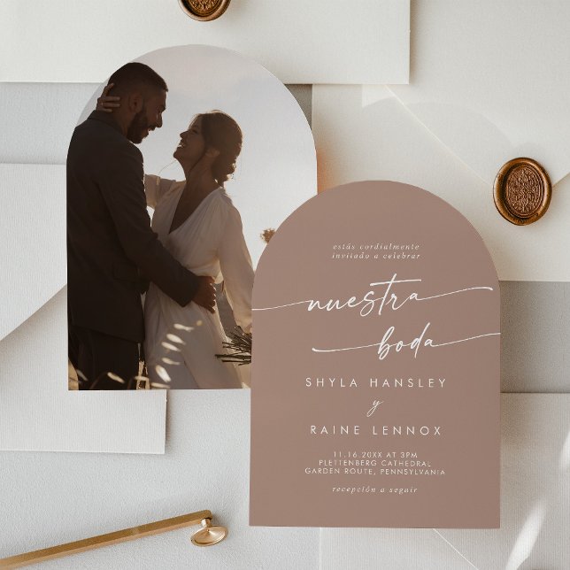 Invitación Boda español del arca fotográfica Boho Neutral Tau (Subido por el creador)