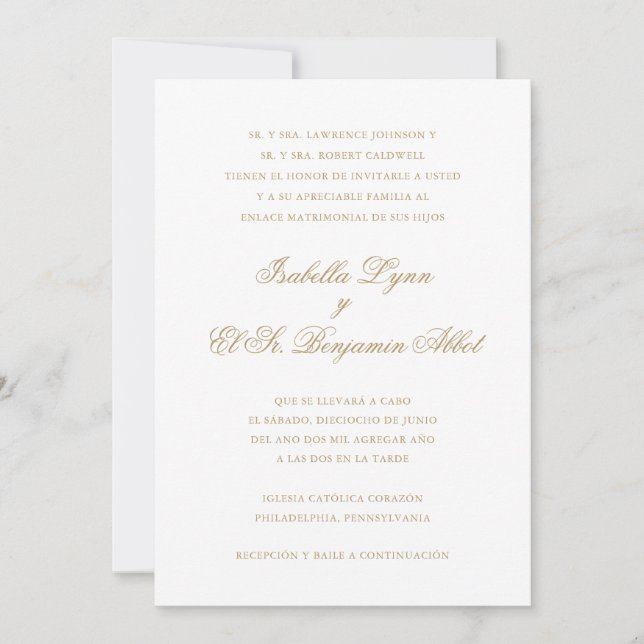 Invitación Boda español elegante formal de oro tradicional (Anverso)