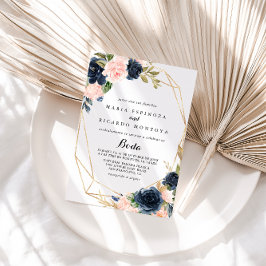 Invitación Boda español floral de oro geométrico