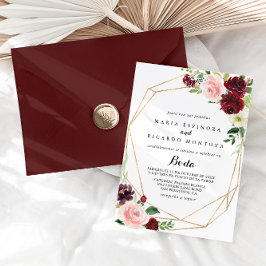 Invitación Boda español floral de primavera geométrica de oro