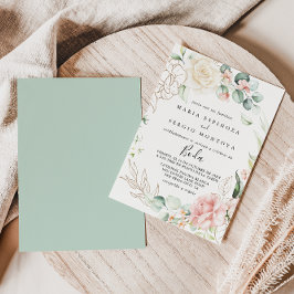Invitación Boda español floral del follaje verde oro