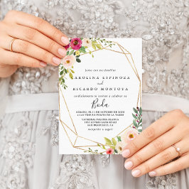 Invitación Boda español floral Gold Geometric Greeneration
