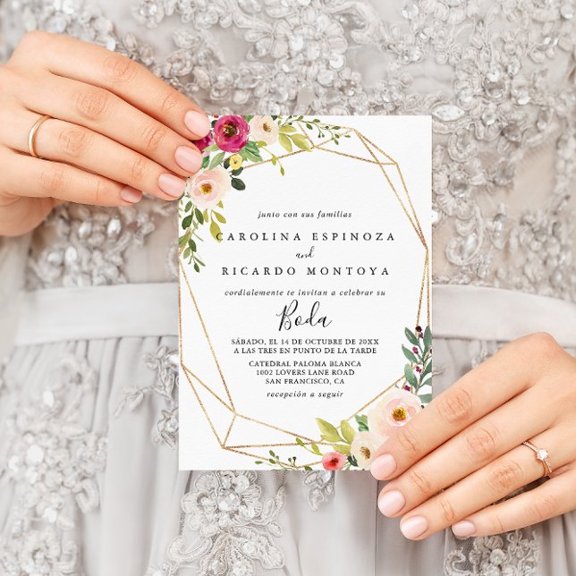 Invitación Boda español floral Gold Geometric Greeneration (Subido por el creador)