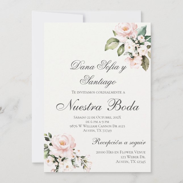 Invitación Boda español floral rosa Rubor (Anverso)