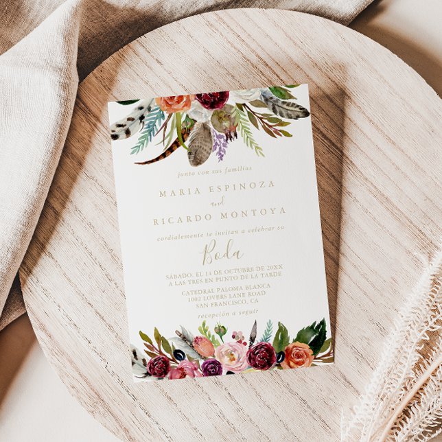 Invitación Boda español floral tropical Boho de oro (Subido por el creador)