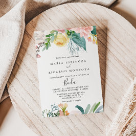 Invitación Boda Español Floral Tropical Ilustrado