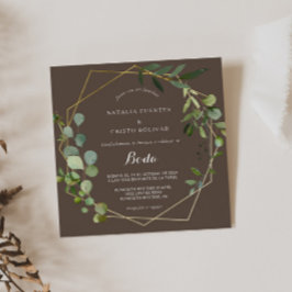 Invitación Boda español Gold Geometric Green Brown