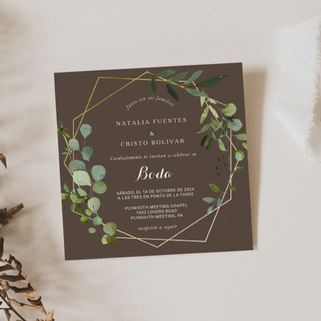 Invitación Boda español Gold Geometric Green Brown (Subido por el creador)