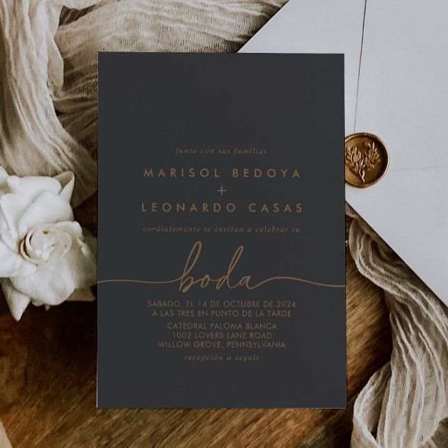 Invitación Boda español Gray Gold Classic (Subido por el creador)