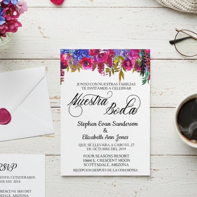 Invitación Boda español Negrita Boho Flor Nuestra Boda (Subido por el creador)