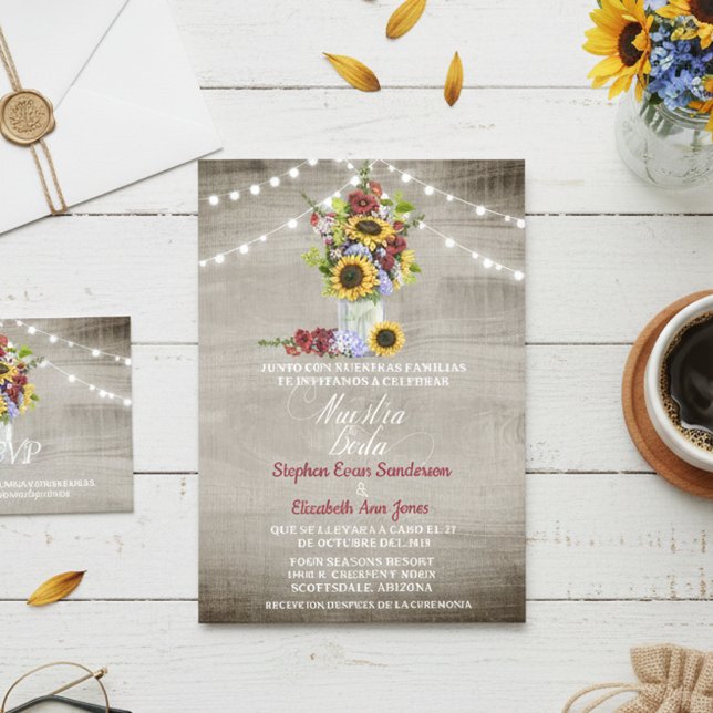 Invitación Boda español Sunflower Borgoña Nuestra Boda (Subido por el creador)