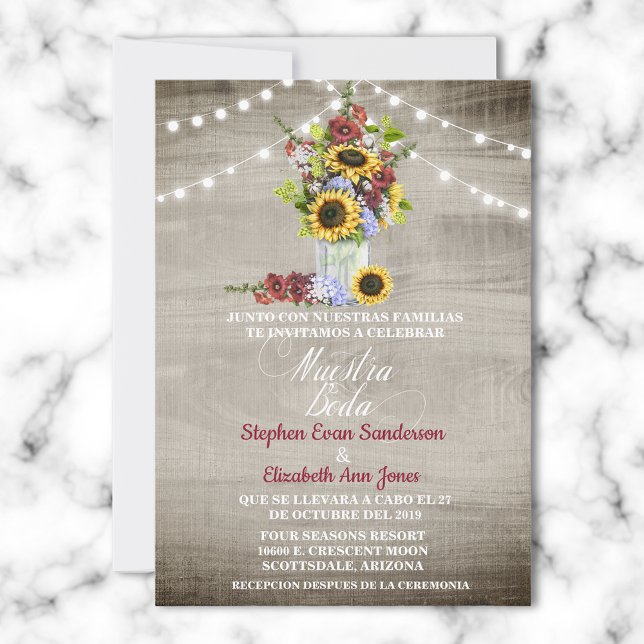 Invitación Boda español Sunflower Borgoña Nuestra Boda (Subido por el creador)