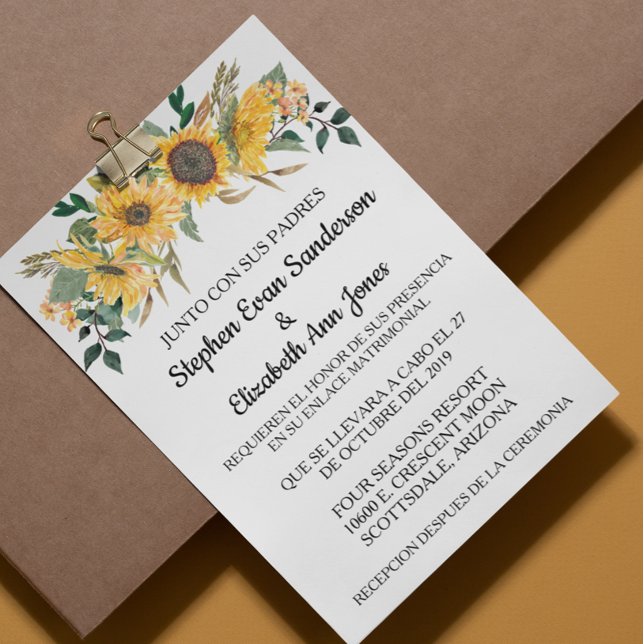 Invitación Boda español Sunflower Floral Naval (Subido por el creador)