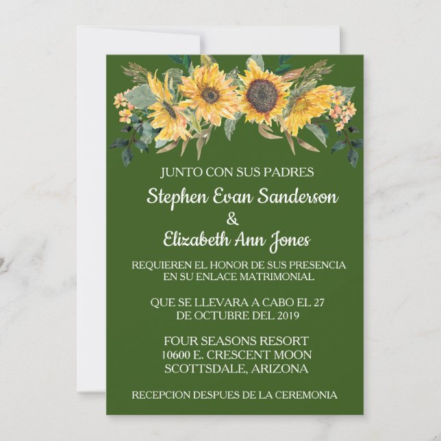 Invitación Boda español Sunflwoer Floral Naval (Anverso)