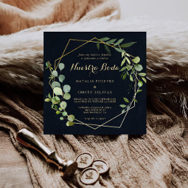 Invitación Boda español verde verde geométrico oro azul
