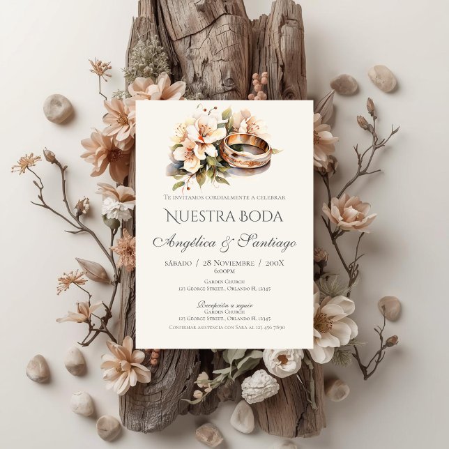 Invitación boda española boho con anillos (Subido por el creador)