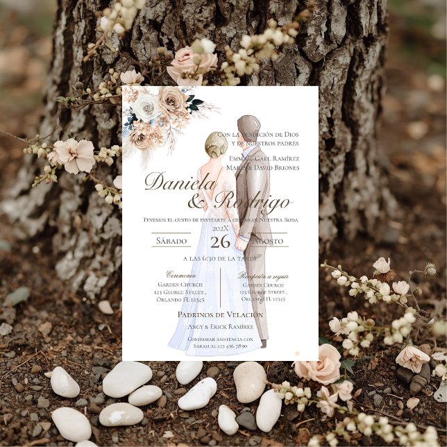 Invitación Boda española boho con novia y novio (Subido por el creador)