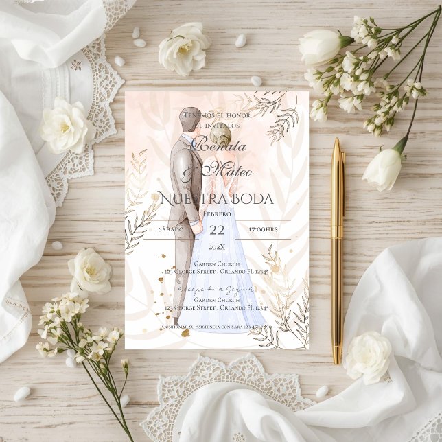Invitación Boda española boho con novia y novio (Subido por el creador)