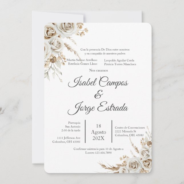 Invitación Boda española boho floral (Anverso)
