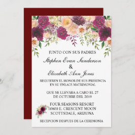 Invitación Boda española Borgoña Rosa Rubor Floral