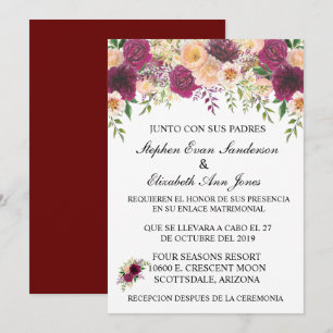 Invitación Boda española Borgoña Rosa Rubor Floral