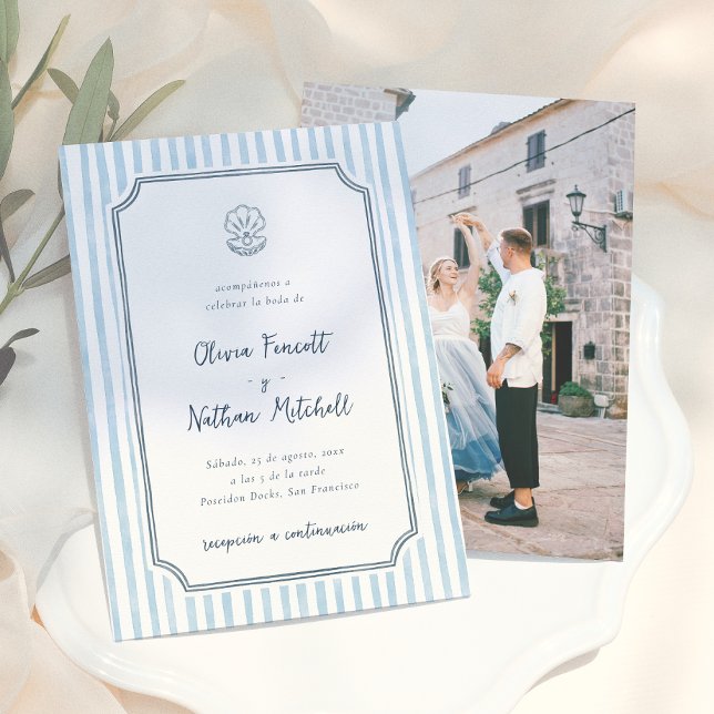 Invitación Boda Española Caprichosa con Rayas Azules Retro (Subido por el creador)