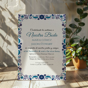 Invitación Boda Española Clásica Elegante con Flores Blancas