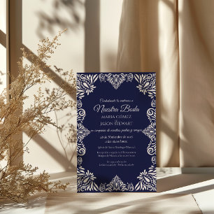 Invitación Boda Española Clásica Elegante de Floral Azul Mari