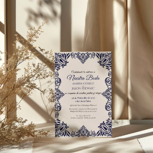 Invitación Boda Española Clásica Elegante de Floral Azul Mari