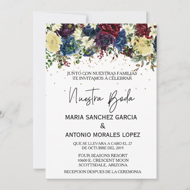 Invitación Boda Española de Navidad de Invierno Nuestra Boda (Anverso)