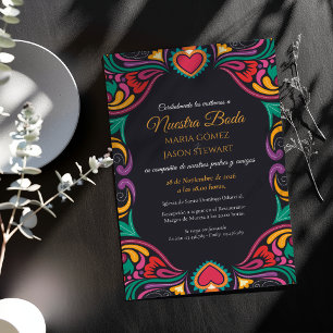 Invitación Boda Española Fiesta Floral Colorida Negra