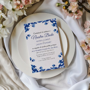 Invitación Boda Española Fiesta Floral Elegante Azul