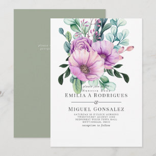 Invitación Boda Española Flor de Crecimiento Morado Rústico N