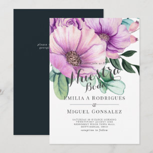 Invitación Boda Española Flor de Crecimiento Morado Rústico N