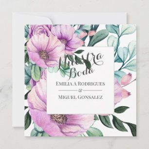 Invitación Boda Española Flor de Crecimiento Morado Rústico N